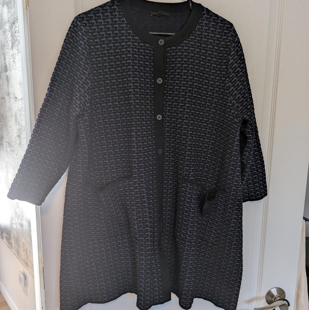 Womens COS A Line Blue Geometric Pattern Relaxed Knit Jersey Spring Coat Size L